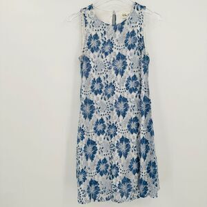 Eliza J Size 4 White and Blue Floral Lave Sleeveless Shift Mini Dress